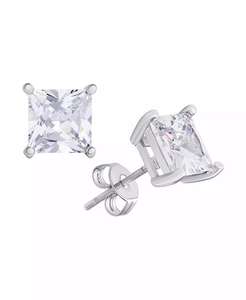 Juego de aretes de circonita cúbica cuadrada chapada en plata fina para mujer, 8 piezas | Macy's - Product Image 2