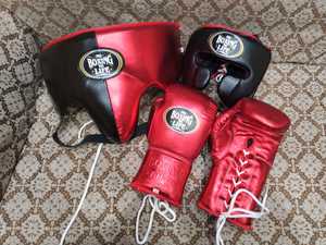 Custom No Boxing No Life Premium Leather MMA <b>Gloves</b> Sanda Boxing Training <b>Gloves</b> with Head Guard & Groin Guard Cup Protector - Product Image 4