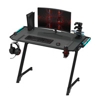 Bureau de jeu ergonomique noir avec cadre en Z, bureau de gaming Esports, éclairage LED RGB multicolore, supports de rangement, pour gamer à domicile