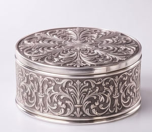 Boîte de rangement décorative en métal gaufré finition argent antique pour fruits secs et dates, pot de table en gros - Product Image 4