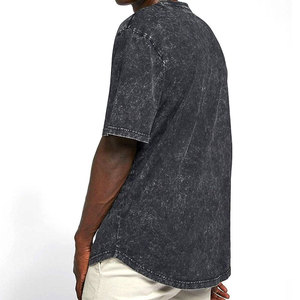 T-shirt en coton gris foncé surdimensionné pour homme, couleur unie, délavé, décontracté, à manches courtes, respirant, tricoté, style uni teint pour l'été - Product Image 2