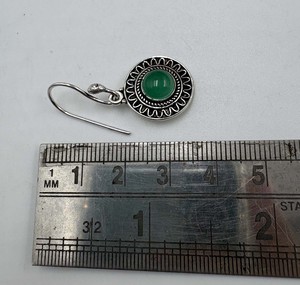 Natural Green Onyx Round Dangle <b>Earrings</b> Silver Plated Brass Handmade Gemstone <b>Hook</b> <b>Earrings</b> Vintage Boho Fashion Jewelry - Product Image 2