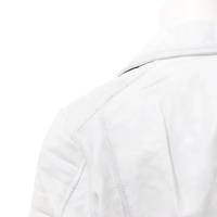 Blouson moto en cuir PU blanc pour femme, style motard matelassé, manches courtes, fermeture éclair, couleur unie, pour l'automne