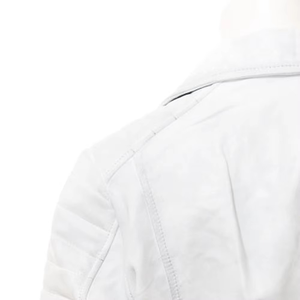 White PU Leather Moto Jacket Women Quilted Biker Style Short Sleeve Zipper Closure Solid Color Autumn Wear - Product Image 5