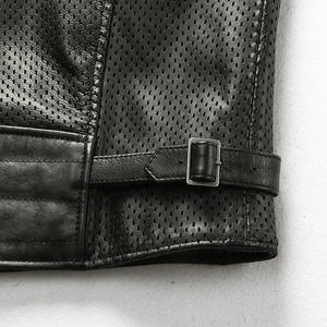 Gilet en cuir de vachette décontracté pour homme, gilet moto en cuir véritable d'hiver avec fermeture éclair et poche 5 dimensions, sans manches - Product Image 5