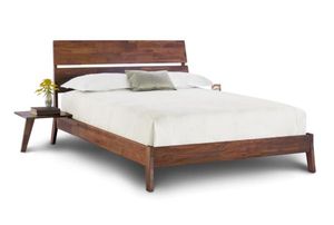Premium Solid Wood Platform <b>Bed</b> with Matching Nightstand | Mid-Century Slotted Headboard King <b>Queen</b> <b>Size</b> - Product Image 3
