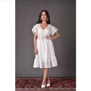Vestido Midi de Diseño con Bordado Schiffli, Vestido de Fiesta de Lujo para Damas de Honor, Vestido de Playa Cómodo y Bordado - Product Image 1