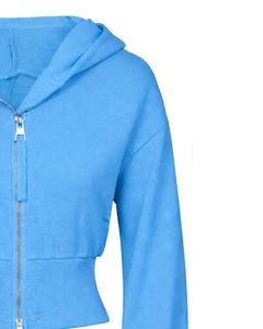 Manufacturer Womens Sky Blue Cropped <b>Zip</b> <b>Up</b> <b>Hoodie</b> Slim Fit Long Sleeve Casual Streetwear Fleece Sweatshirt Custom Logo ODM - Product Image 4