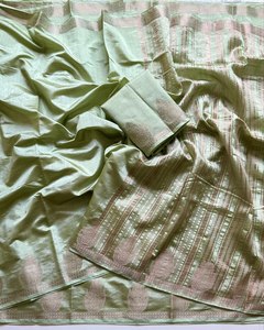 Sari en Soie Tussar Pure avec Bordure Nakashi, Tissage Jacquard Jari Élégant, Sari en Soie Fantaisie avec Bordure Nakashi, Sari de Créateur - Product Image 3