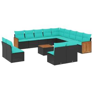 Juego de Sofás de Patio de 14 Piezas en Poliratán Negro con Cojines, Muebles Elegantes para Exteriores - Product Image 2