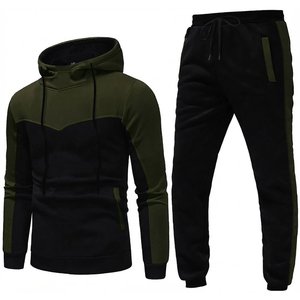 New Demanding Custom High Quality Winter Men's Color Blocking Hooded Tracksuit <b>Set</b> Black Olive Green <b>Knitted</b> Casual Autumn Wear - Product Image 1