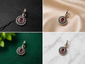 Pendentif Mandala Vintage en Argent Sterling Plaqué Or avec Breloque Grenat Multi-Engagement et Pierre Précieuse, Pierre de Naissance de Juillet et de Janvier - Product Image 3