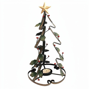 Star On Top Christmas <b>Tree</b> Shape Steel Black Tea <b>Light</b> Holder Concrete Unique Candle Jar Decoration Gift Ideas - Product Image 1