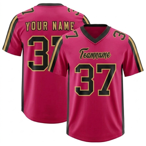 Maillot de football américain personnalisé par le fabricant, maillot d'équipe sublimé sur mesure, respirant, rose, noir, or, pour hommes - Product Image 1