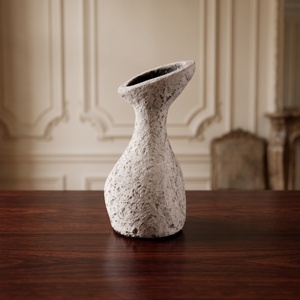 Wabi Sabi Speckled White <b>Ceramic</b> <b>Vase</b> with Slanted Mouth Organic Shape Rough Textured Clay Pottery for Living Room Home Decor - Product Image 3
