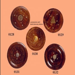 Mango Wood Round Hand Carved Brass Inlaid Mix Designs <b>Incense</b> <b>Sticks</b> <b>Holders</b> Wholesale Supplier From India - Product Image 1