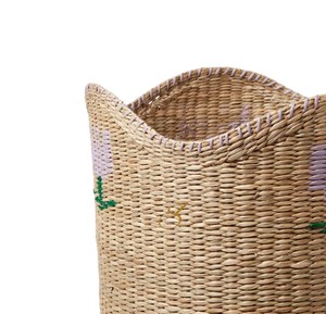 Cesta de Jacinto de Agua Bordada con Flores, Borde Ondulado, Caja de Almacenamiento Decorativa Tejida, Contenedor de Juguetes para Niños, Decoración Boho - Product Image 3