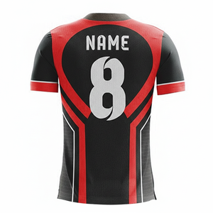 Custom Sublimated Soccer Jersey Men's V-Neck Short Sleeve Moisture Wicking Black <b>Red</b> <b>Striped</b> Athletic Fit Adult Uniform - Product Image 3