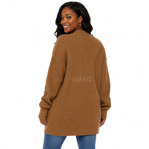 Cardigan long en acrylique tricoté pour sororité HMR Sisterhood, col en V, manches longues, couleur unie, boutons sur le devant, style décontracté - Product Image 4