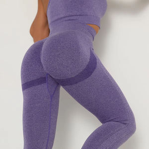 Ensemble de yoga unisexe sans couture côtelé, débardeur et leggings taille haute, vêtements de sport respirants en Spandex/Coton avec impression de lettres personnalisée sur le devant - Product Image 6