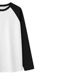 Camiseta de Manga Larga Raglán Negra y Blanca Personalizada para Hombre, Camiseta de Béisbol Informal de Algodón con Cuello Redondo en Contraste, Fabricante y Proveedor OEM - Product Image 4
