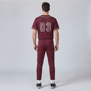 Custom Men Baseball Breathable Mesh Sportswear Full Set Button Front <b>Shirt</b> Matching Long Athletic Trousers V-Neck Full Sleeve - Product Image 2
