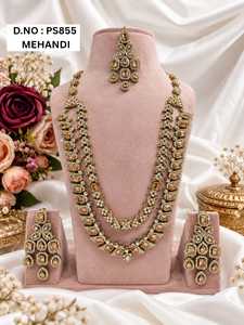 Radiant Cut CZ Stone Double Layer Long Necklace With Coordinating Tika & Dangle Earrings Fashion <b>Jewelery</b> Set For Women Supplier - Product Image 3