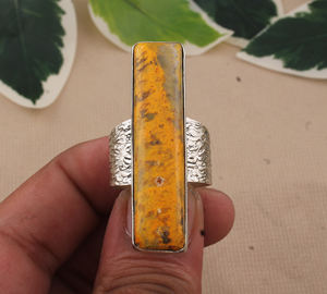 Anillo de boda grande de plata de ley 925 con engaste de bisel de piedra preciosa de abeja natural clásica al por mayor, joyería artesanal. - Product Image 3