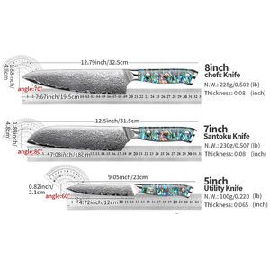 Ensemble de couteaux en acier Damas à 67 couches, 3 pièces, manche en nacre, luxe, haute qualité, Santoku, sushi, couteaux utilitaires en acier Damas - Product Image 4