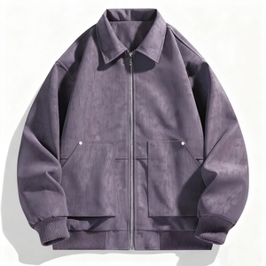 Purple Men's PU Leather Waterproof Solid Bomber <b>Jacket</b> Vintage Regular Fit Zip up Collar with Pockets for Winter - Product Image 1