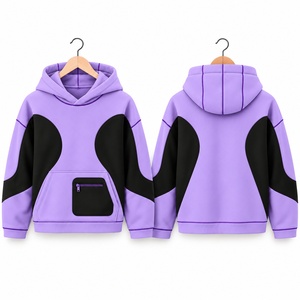 Sudadera con Capucha Unisex de Corte Regular para Invierno, 100% Algodón, Impresión Digital, Bloques de Color Rosa, Manga Raglán, Bolsillo con Cremallera - Product Image 5