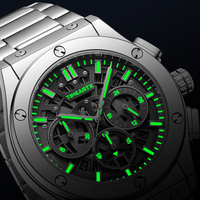 TIMEARTX Jam Tangan Chronograph Kuarsa Pria Multifungsi Kalender Dial Tiga Mata Tombol Reset Pengatur Waktu Kedua Kecil Bercahaya TA-5037