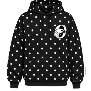 Sudadera con Capucha Oversize de Felpa para Mujer con Estampado de Puntos Blancos y Negros, con Cordón Ajustable y Bolsillo Canguro Delantero - Product Image 1