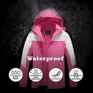 <b>Pink</b> Women's Hooded <b>Waterproof</b> Windproof Safari <b>Jacket</b> Contrast Color Block Design Full Sleeve Zipper Closure Winter Outdoor - Product Image 3