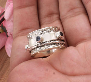 Anillo de Eternidad de Turquesa Natural, Plata de Ley 925, Banda Infinita para Mujer, Gema Azul Violeta Real, Regalo de Boda, Venta al por Mayor - Product Image 1