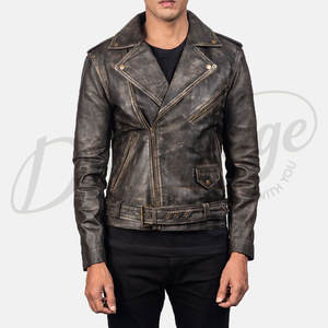 Chaqueta de Motociclista de Cuero Marrón Desgastado para Hombre, Chaqueta de Moda de Motociclista con Cierre Asimétrico y Cinturón, Piel de Oveja Genuina de Primera Calidad - Product Image 1