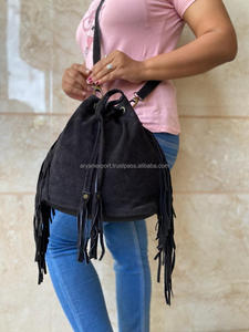 กระเป๋าถือหนังนิ่มแบบมีพู่,กระเป๋าแบบผูกเชือกกระเป๋าสะพายข้างกระเป๋าสะพายไหล่สำหรับผู้หญิงกระเป๋าคาดลำตัว - Product Image 4