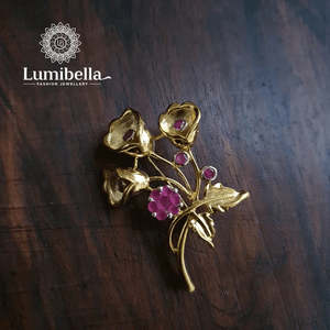 Floral Crystal Brooch Pin for Hijab Wedding Accessories Gold Plated Pearl - Product Image 1