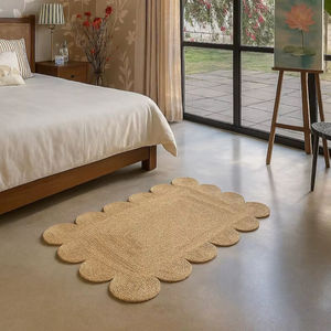 พรมปูพื้นลายสแกลลอปสไตล์โบโฮ ทำจากเส้นใยธรรมชาติ ทอมือ เหมาะสำหรับห้องนั่งเล่น ห้องนอน ตกแต่งบ้านสไตล์เรียบง่าย - Product Image 1