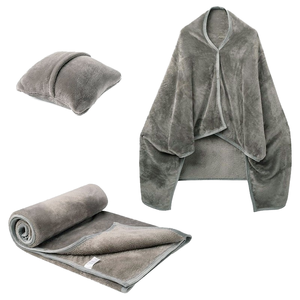 Soft Plush Throw <b>Blanket</b> With Pillow Foldable Rectangular Gray Winter Home Use Machine Wash Knitted Simple Style - Product Image 1