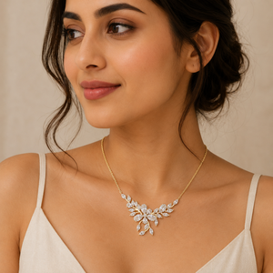 Collier pendentif en or jaune 10 carats avec diamant de laboratoire de forme marquise florale, plaqué or, bijoux de luxe pour femmes, pour mariage - Product Image 1