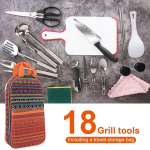 Kit de cuisine portable 19 pièces pour le camping, équipement de cuisine pour pique-nique, feu de camp et barbecue - Product Image 1