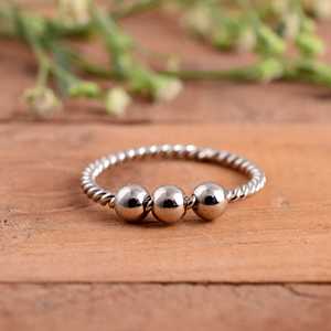Trendy 925 Sterling <b>Silver</b> Twisted Band Fidget <b>Ring</b> Adjustable Anxiety 3 Rotating Beads Stress Relief <b>Spinner</b> Engagement Wedding - Product Image 1
