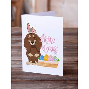 Whimsical A7 Size 5x7 Longhair Chocolate Cream Dachshund <b>Easter</b> Greeting <b>Cards</b> <b>Pack</b> 8 Blank Note <b>Cards</b> with Envelopes - Product Image 2