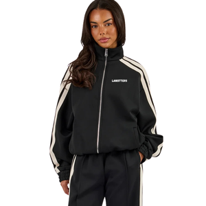 Womens Full <b>Zip</b> Stand Collar Tracksuit Set Arm Stripes Wide Leg <b>Trousers</b> Elastic Waist Two Piece Casual Lounge Streetwear Outfit - Product Image 6