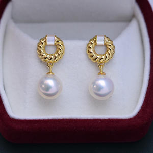 Boucles d'oreilles en argent S925 avec nids d'oiseaux, perles rondes blanches de 9 à 10 mm, Zhuji Danshui, lumière intense, défauts minimes, boucles d'oreilles pendantes - Product Image 1