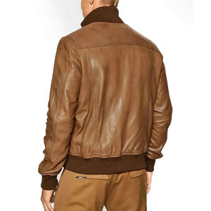 Chaqueta de Motociclista de Cuero Vacuno Marrón para Hombre, Cuello Alto, Cierre de Cremallera, Manga Regular, Estilo Biker Otoñal, Color Sólido, Alta Calidad - Product Image 4