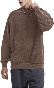 Sweat-shirt à col rond surdimensionné pour homme, en coton lavé, tricoté, couleur unie, pull streetwear, coupe classique, longueur normale, automne - Product Image 2