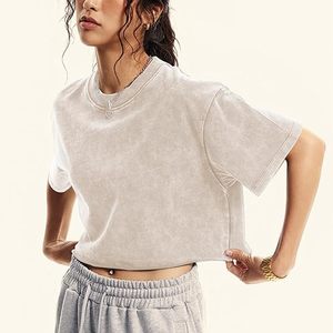 T-shirt court vintage délavé à l'acide pour femme, 200 g/m², coupe ample, épaules tombantes, col rond, manches courtes, streetwear, crop top de haute qualité pour femme - Product Image 2