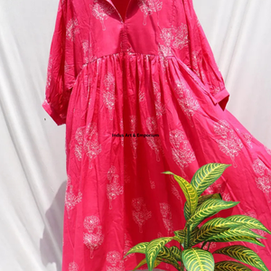 Beautiful floral Cotton Block Printed dress Dress For Casual wear Hand Block Printed Dress - Product Image 4
